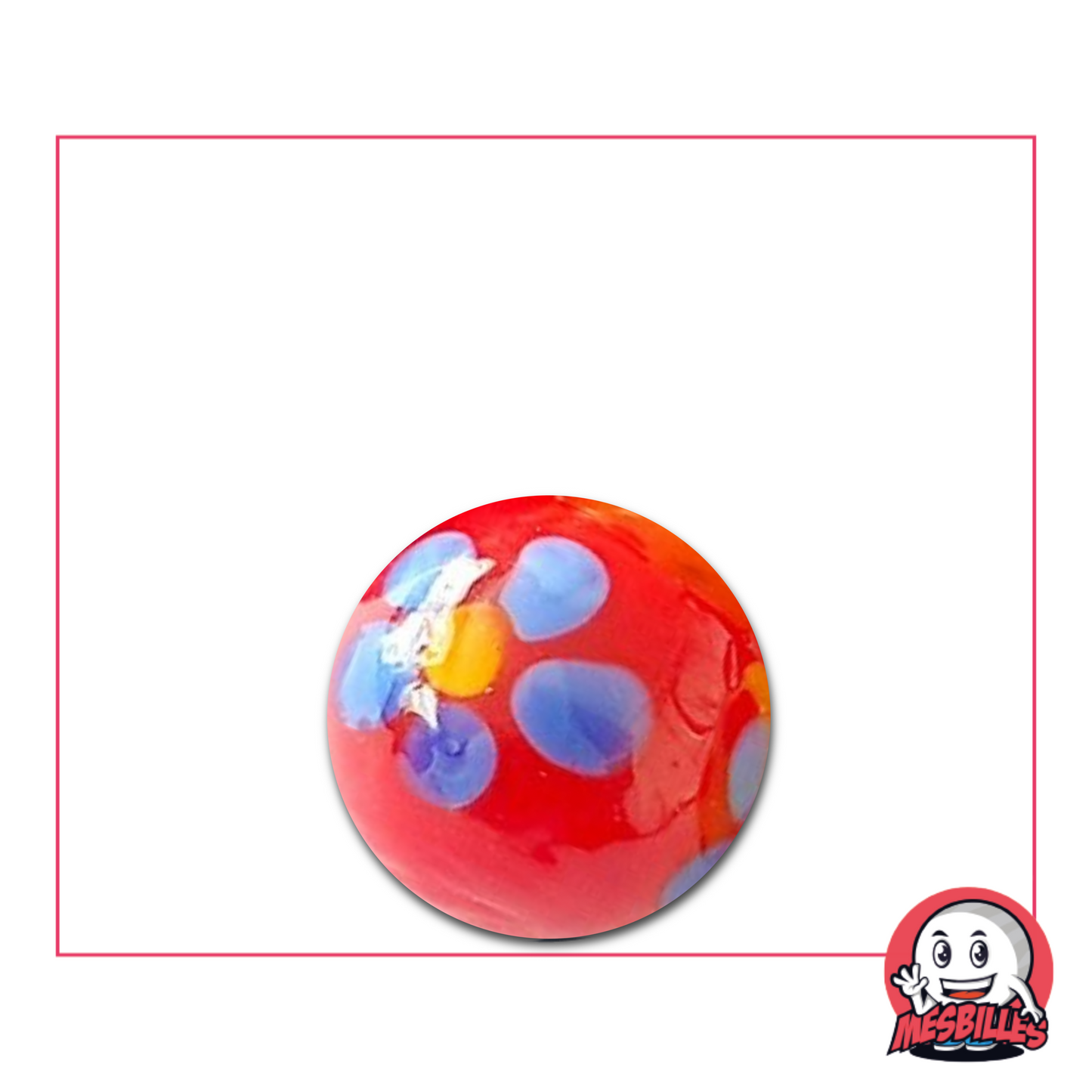 La Canica Pâquerette Roja de 16 mm es una canica artística, de fabricación artesanal.