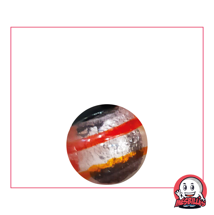 Canica Ojo de Dragón de MisCanicas, 16 mm, semitransparente negro plateado, rayado de rojo