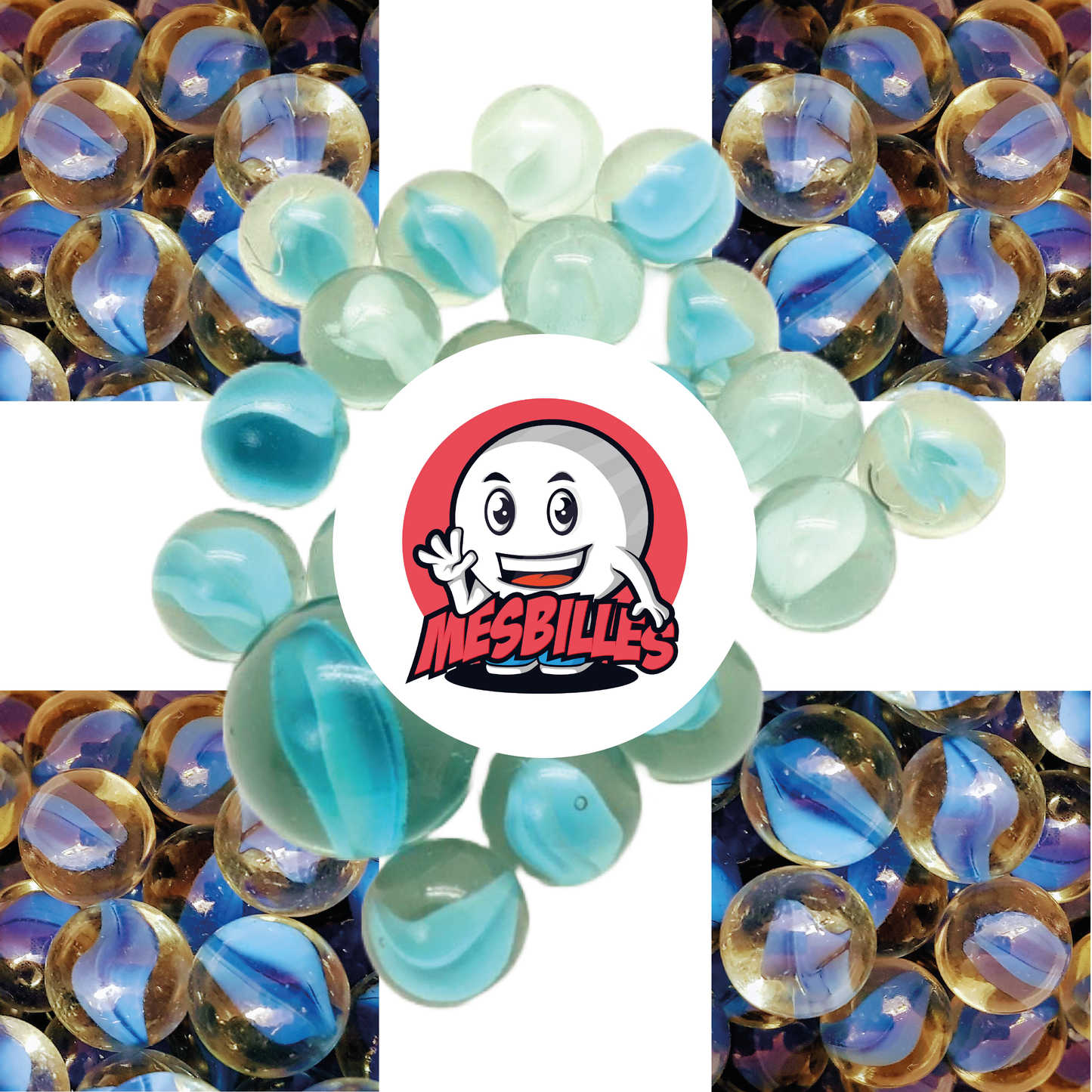 1 Canica Oso Blanco Azul 16 mm