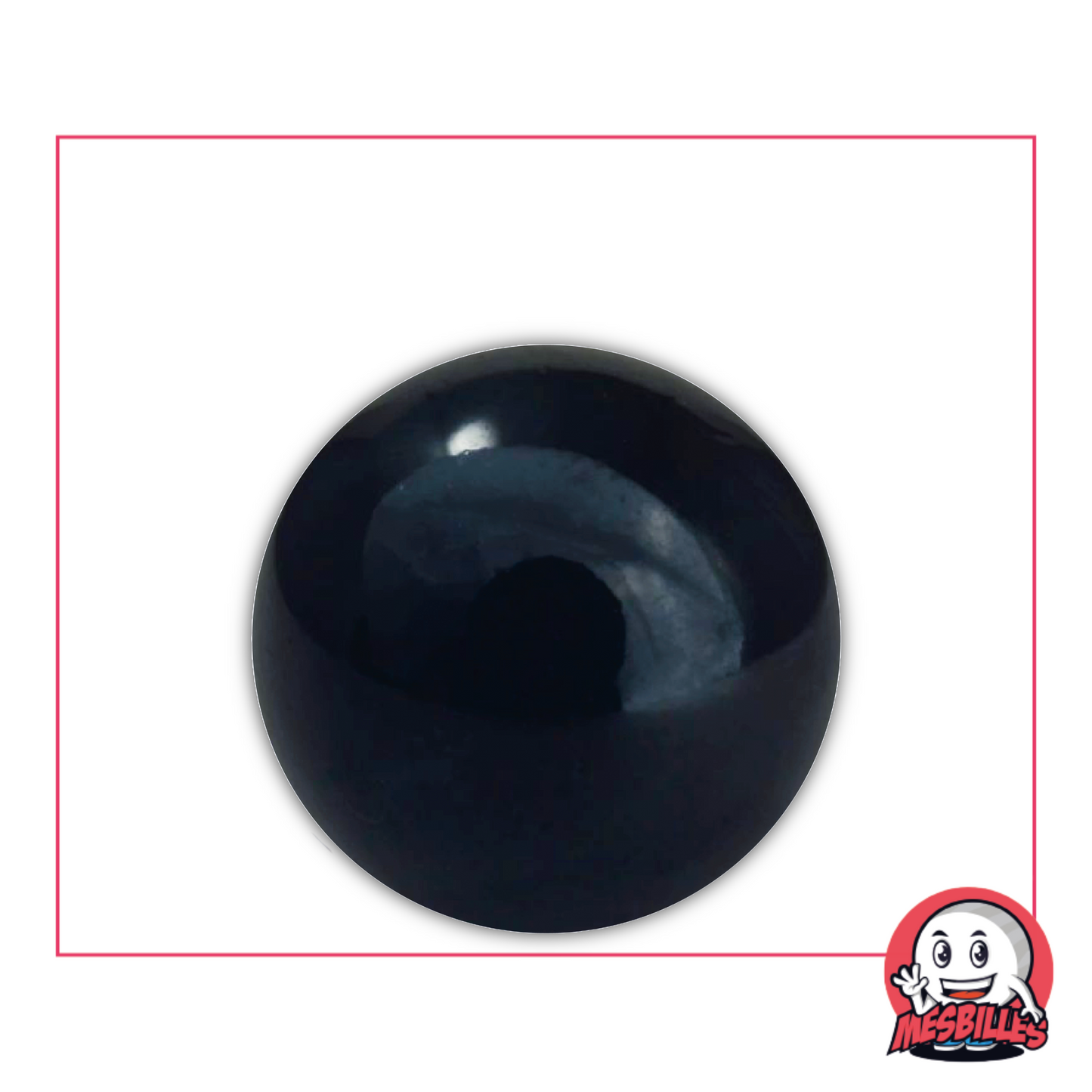Foto de una canica redonda negra de 30 mm, brillante y de cristal de Bohemia, vendida por unidad en MisCanicas.
