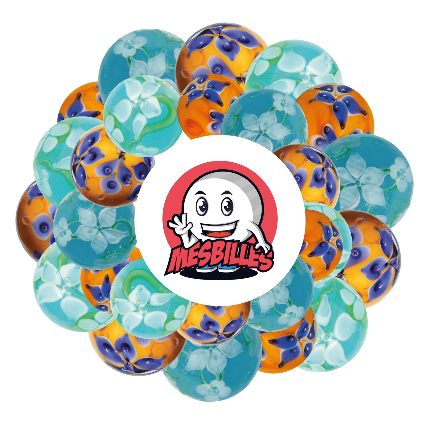 1 Canica Arte Corona Florido Azul 22 mm