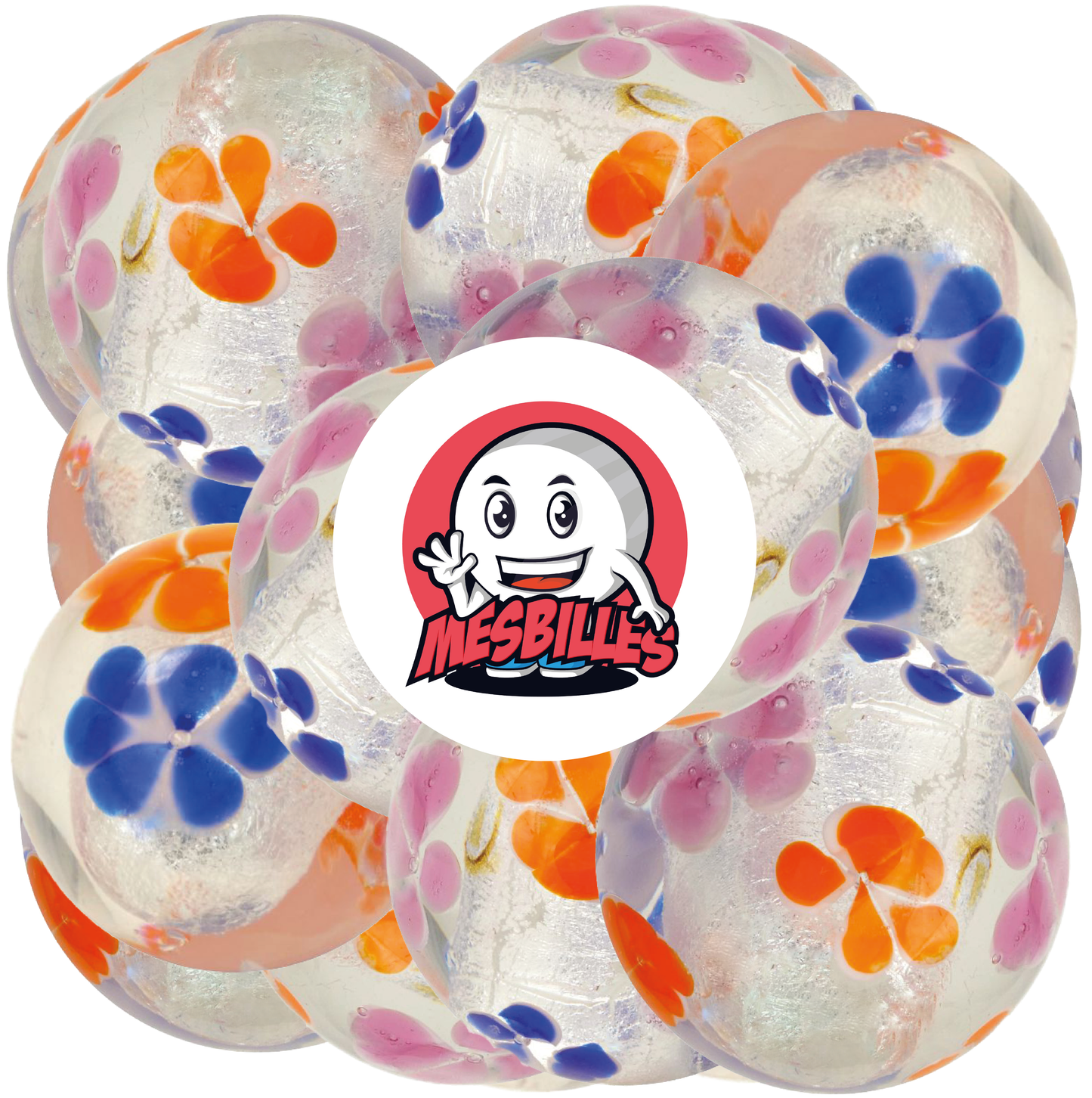 1 Canica Arte Flor Plateada 16 mm