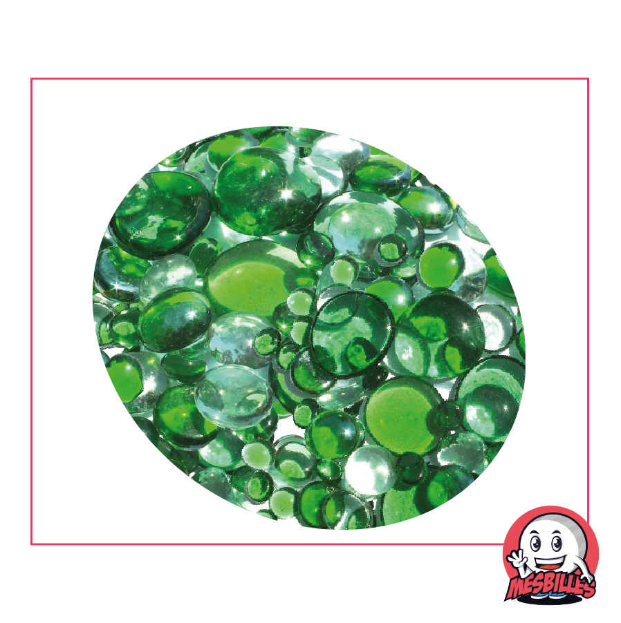 500 gr de canicas planas verdes y cristal translúcidas variadas
