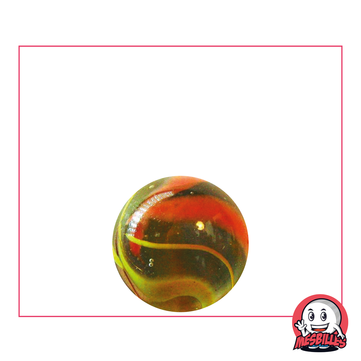1 Canica Cóndor de 16 mm, canica redonda de cristal translúcido, con trazas naranjas en la superficie