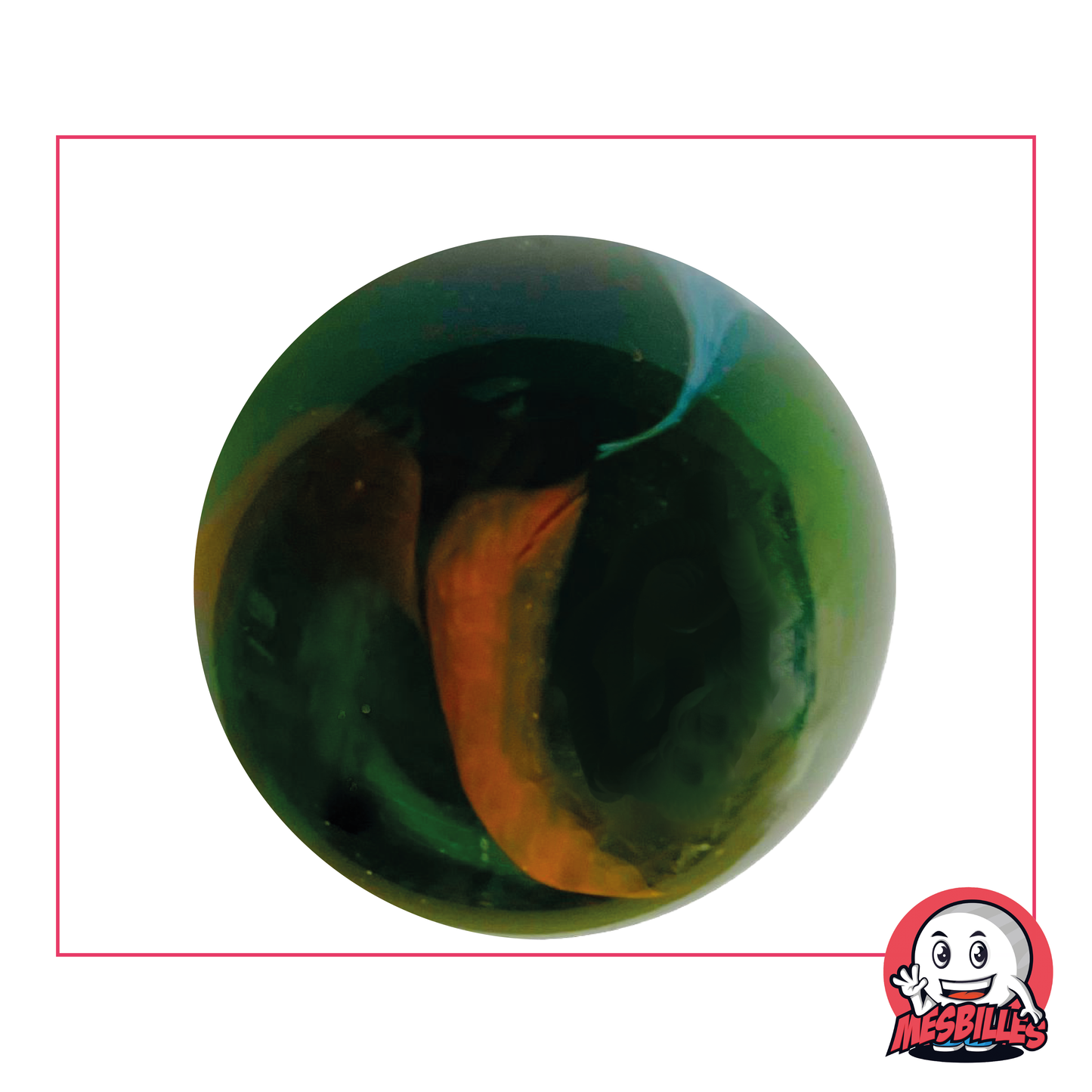 Canica Croco de 42 mm de vidrio verde translúcido con adornos blancos y naranjas, canica de gran tamaño Ballena