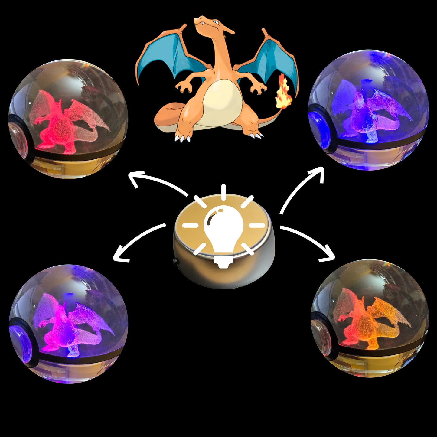 Grande bille transparente avec motif 3D « Dracaufeu » au centre, effet lumineux : pour collection et amoureux des beaux objets
