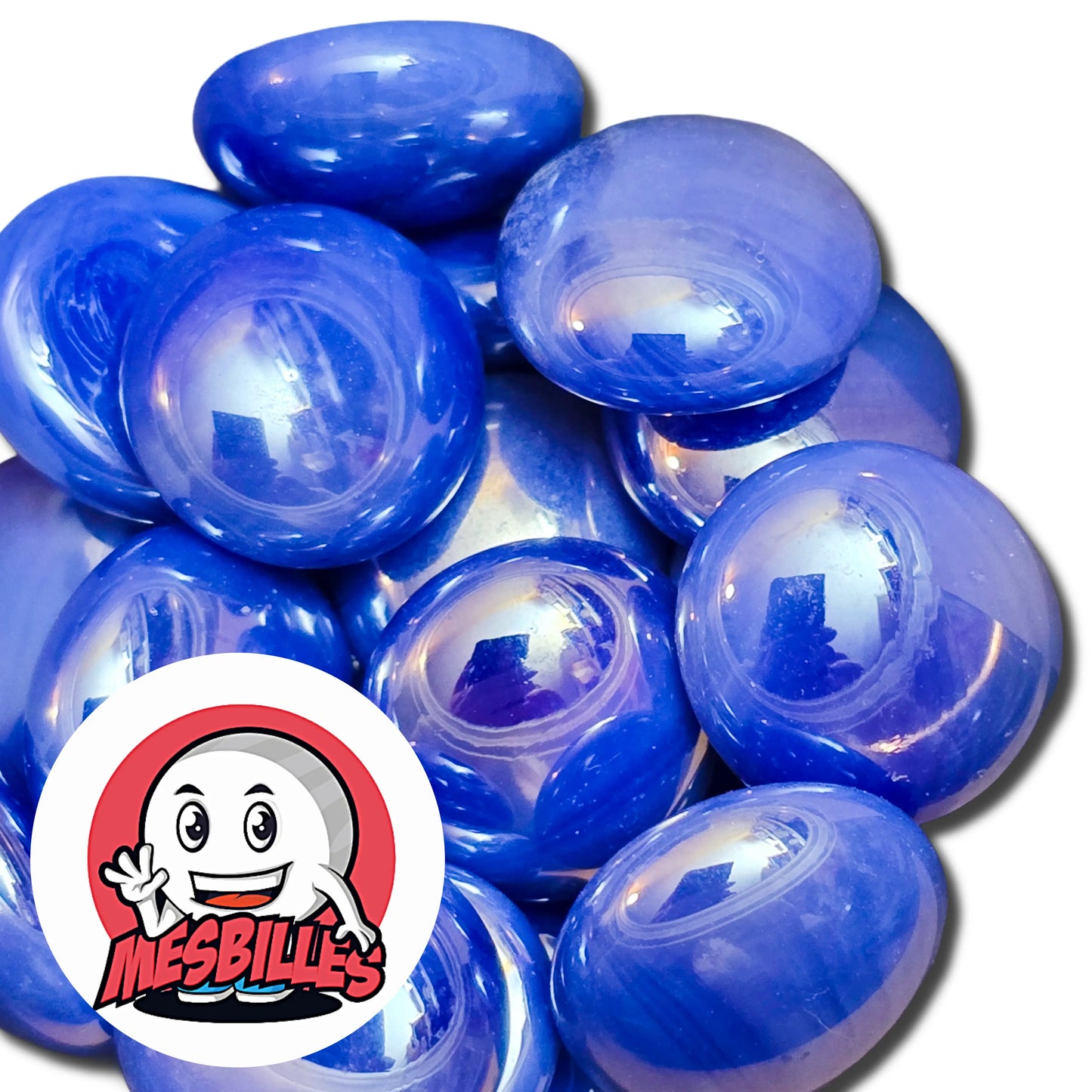 Dans la Grande Famille des Billes Glossy, il y a la Bille Plate en verre Opaque et Brillant de Couleur Bleu-Nuit.