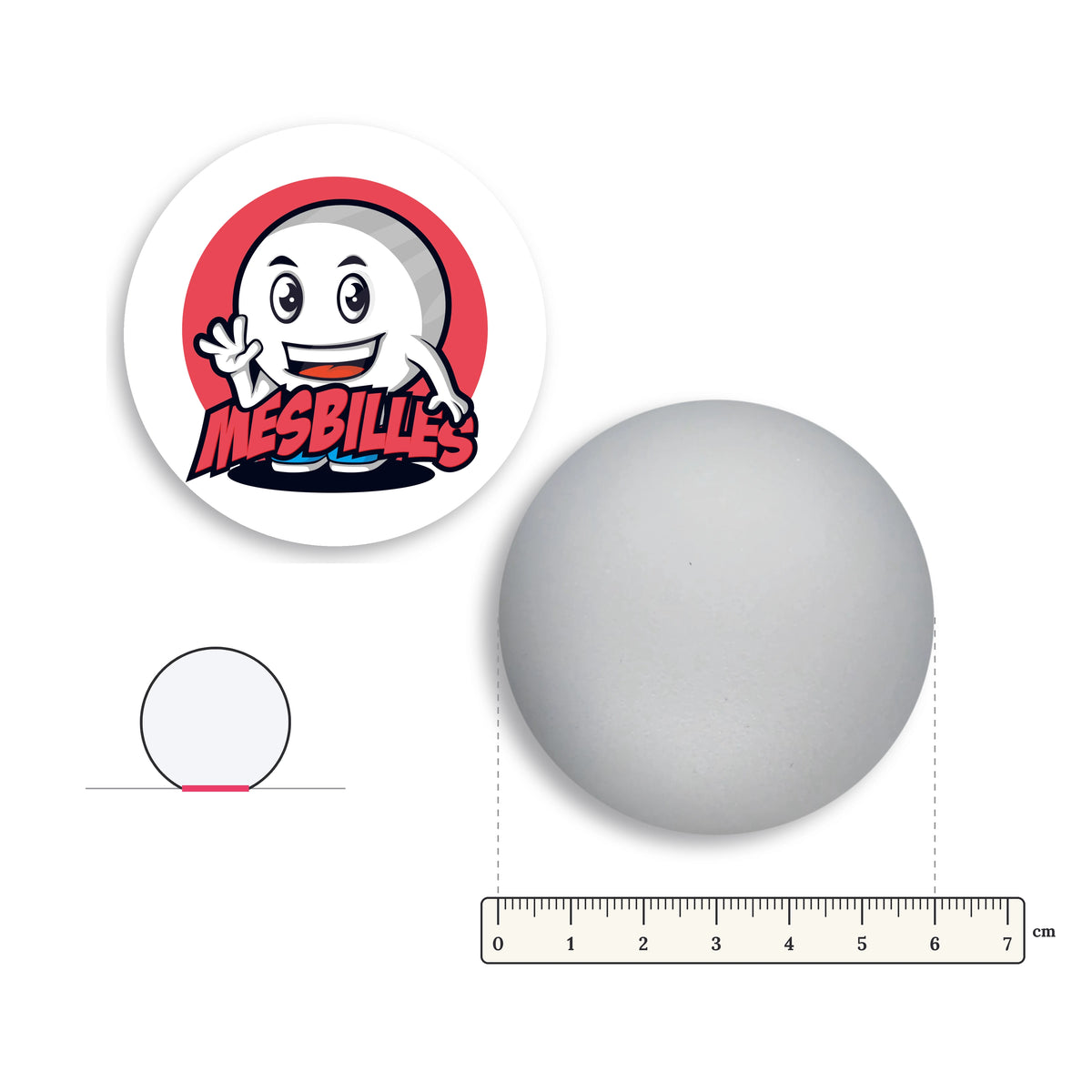 Grande bille Presse-Papiers Cristal Givrée Verre de Bohême 60 mm avec règle graduée et schéma du fond plat