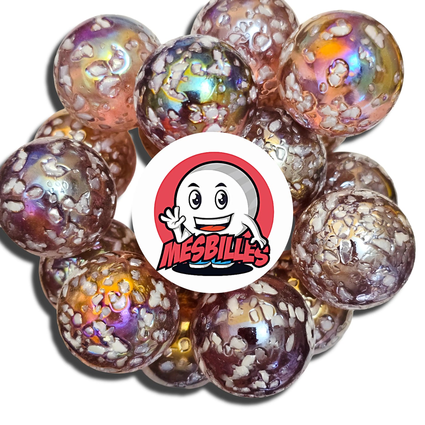 Lot de billes Pépite YSES 42 mm – billes décoratives aux reflets irisés avec inclusions blanches type pépites