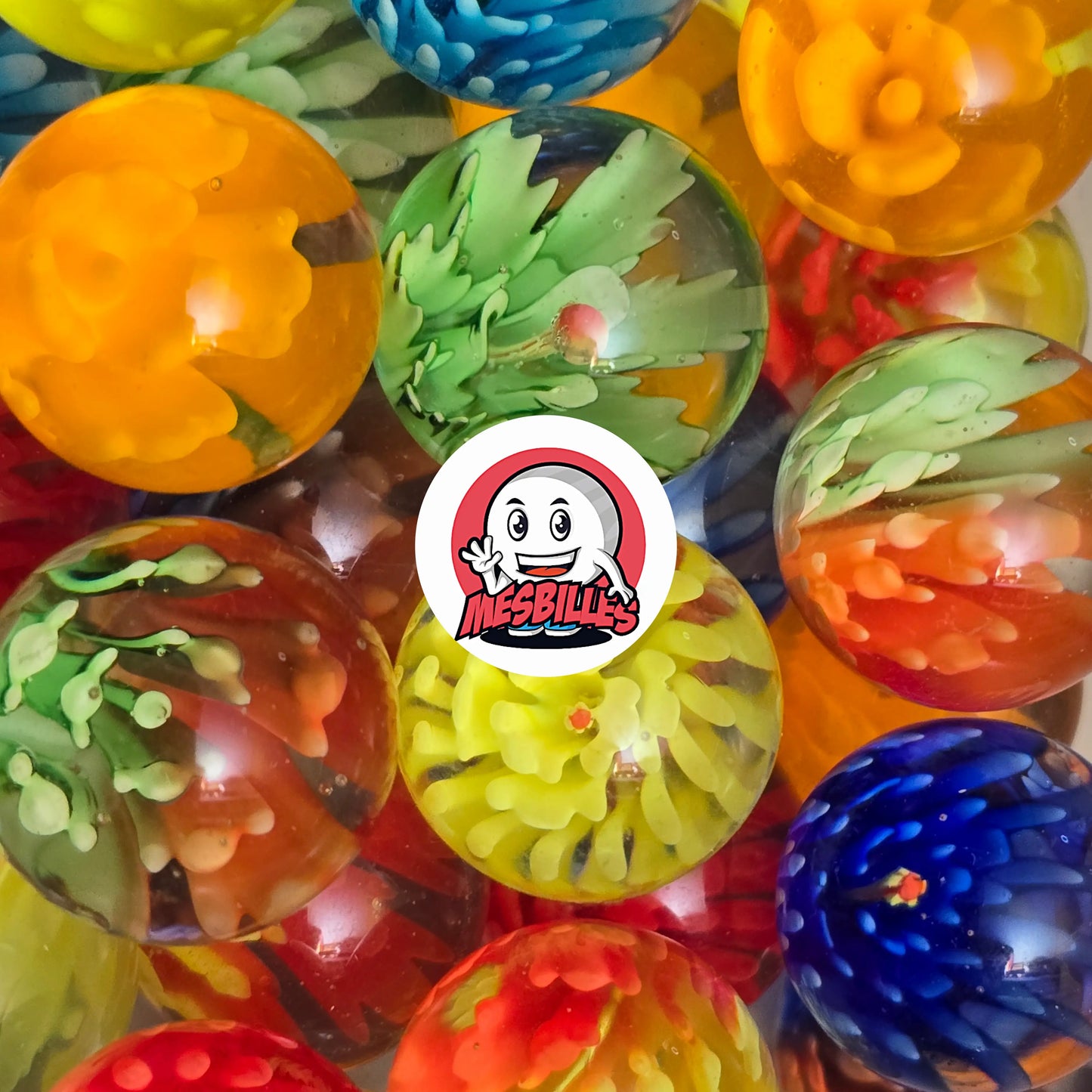 MesBilles d'Art Pissenlit Orange Bleu, bille de 25 mm