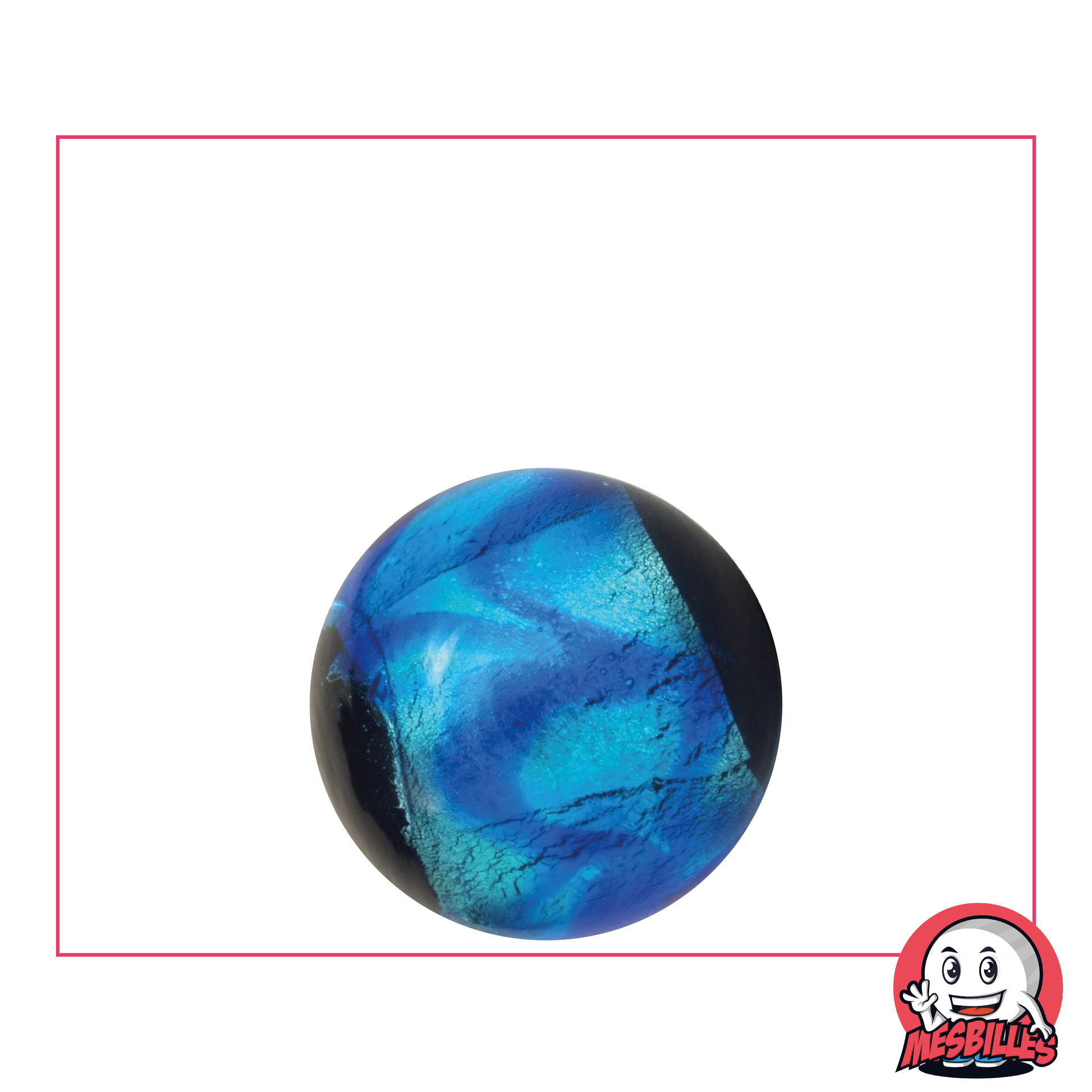 Canica Art Machu Picchu Azul 22 mm, canica negra con una amplia cinta azul metalizada, para jugar o intercambiar