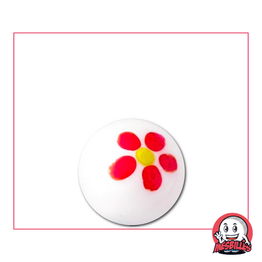 La Canica Pâquerette Roja de 16 mm es una canica artística, de fabricación artesanal.