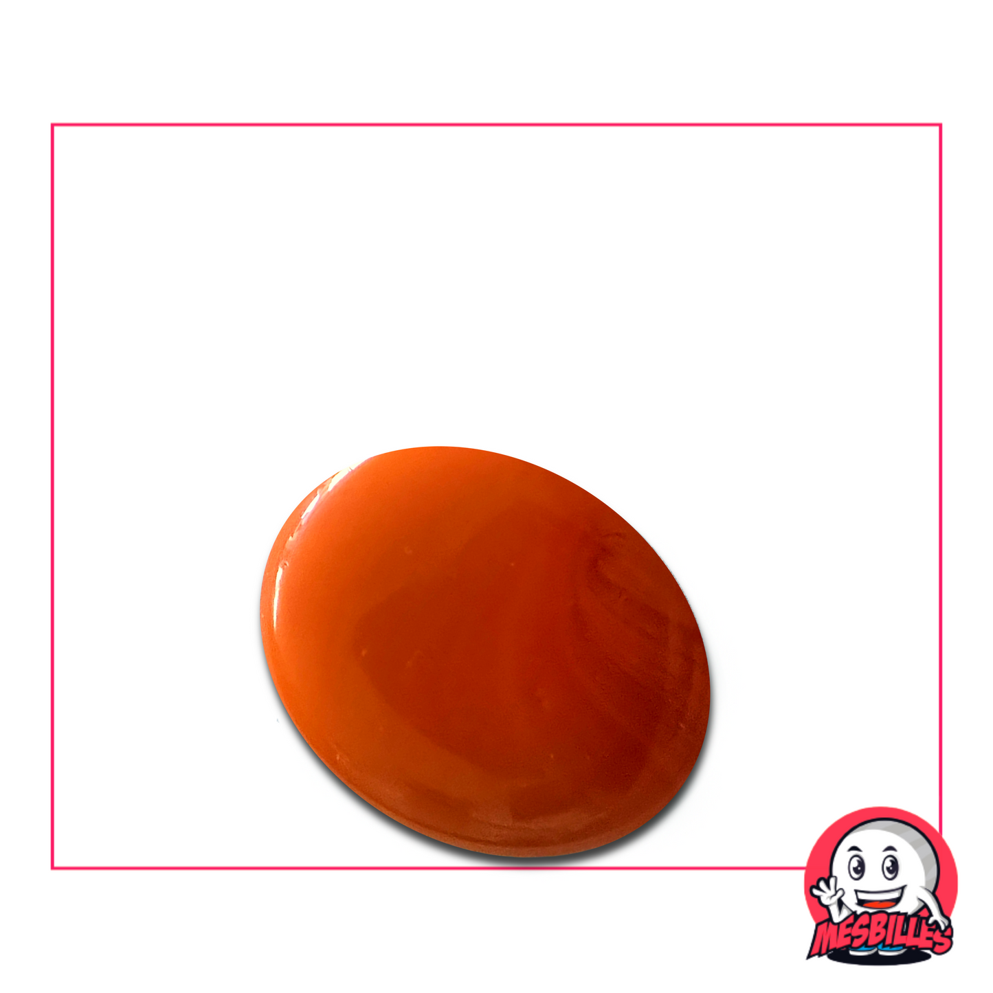 Canica plana naranja mate de 30 mm llamada Perla Mandarina, vendida por unidades en MisCanicas.com