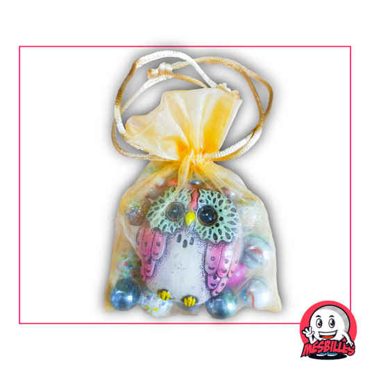 Búho de la suerte + 20 canicas rosas y tormenta - Charme & Fantaisie MisCanicas