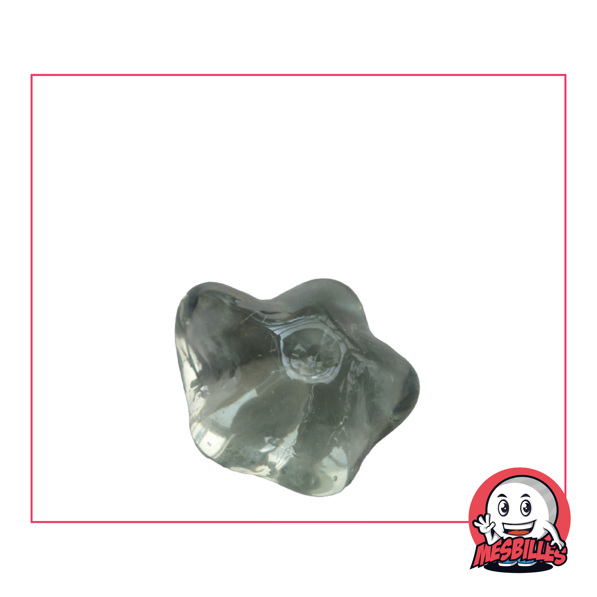 Foto de una Canica Estrella Marina de color Cristal translúcido, de forma plana, que mide aproximadamente 30 mm.