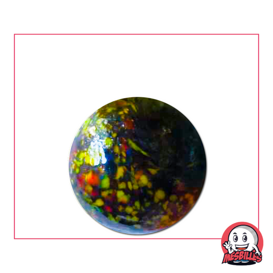 Canica Coleccionista Kim'Play 25 mm cubierta de manchas de colores de la colección Canicas Negras MisCanicas