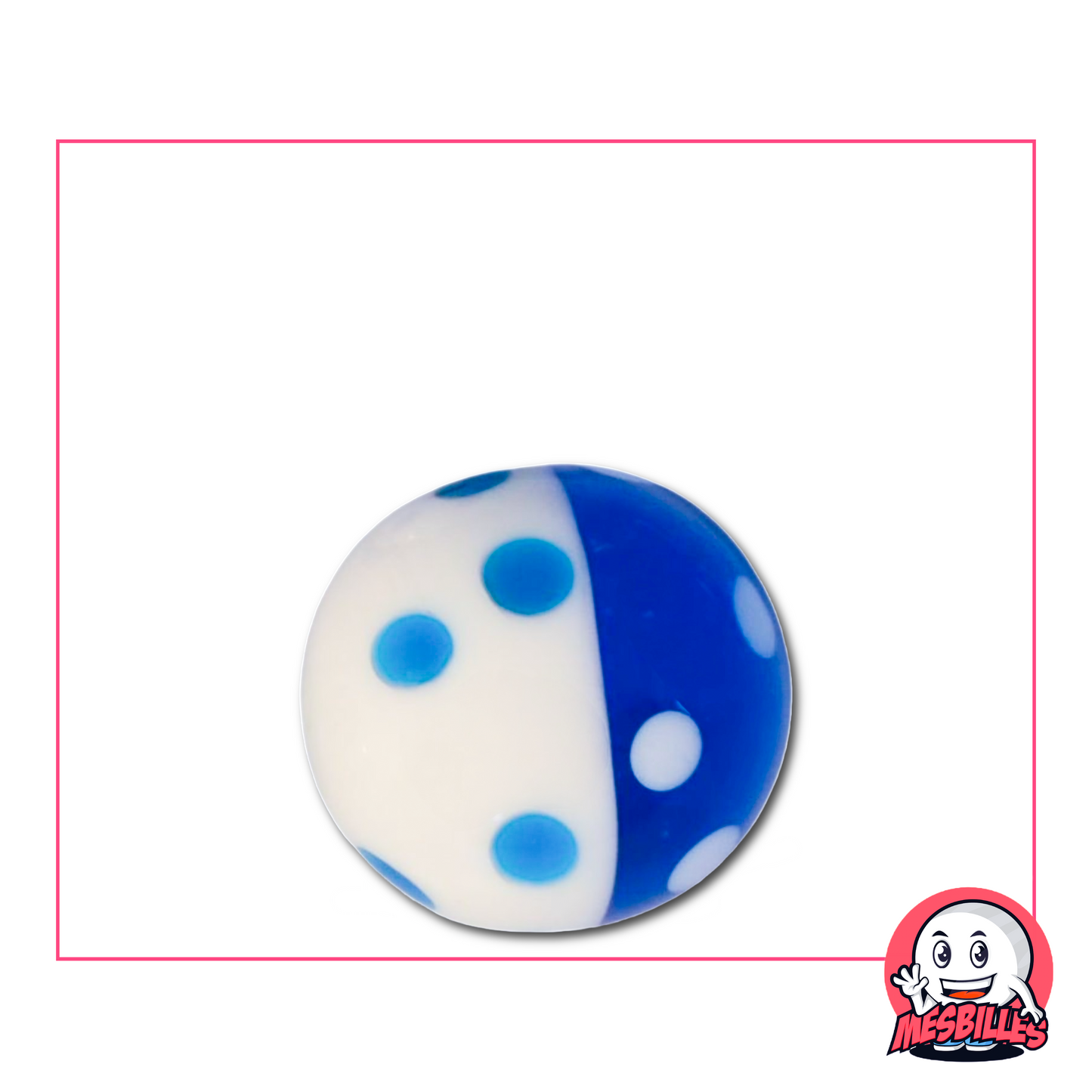 Descubre esta canica artística con sus lunares, ideal para impresionar en el campo o en una colección.