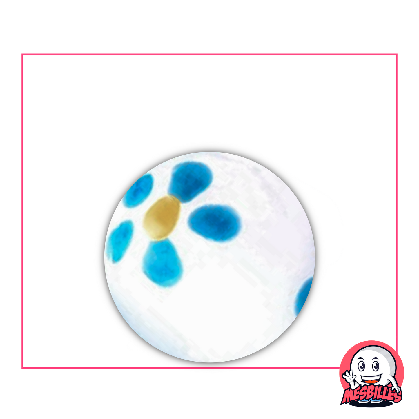 La Canica Pâquerette Blanca y Azul de 25 mm es una canica artística, de fabricación artesanal.