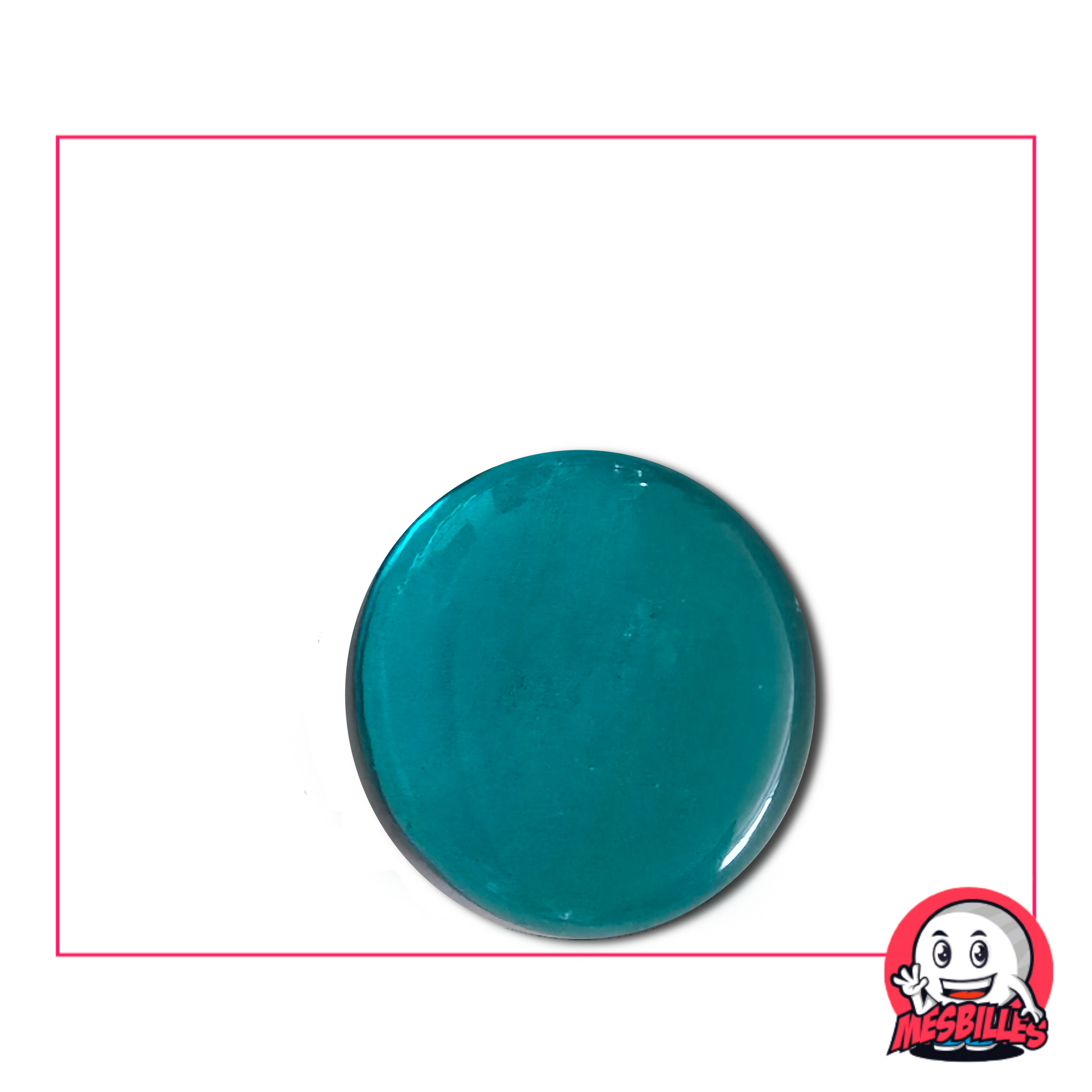Canica plana translúcida azul pato de 30 mm llamada Luz Azul Pato, vendida por unidades en MisCanicas.com