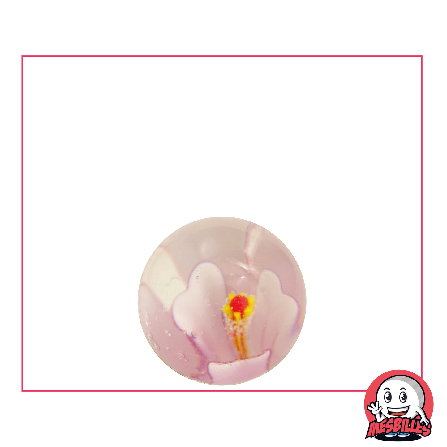 Canica Art Flower 3D de 16 mm, canica transparente con flor rosa incrustada, canica artística única