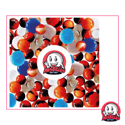 Les Billes Solar, mélange de petites et grandes Billes en verre Rondes et billes plates, certaines sont d'aspect porcelaine, d'autres sont translucides