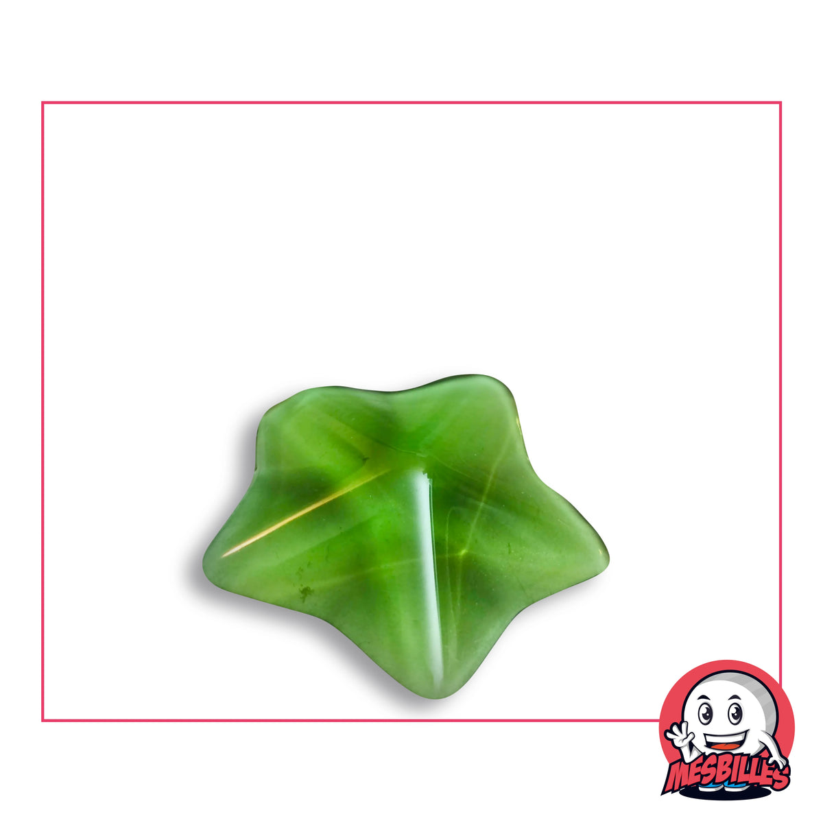 Bille Arapède Vert Extra-Plate en verre vert translucide, étoile vue de dessus, 25 mm de grand diamètre
