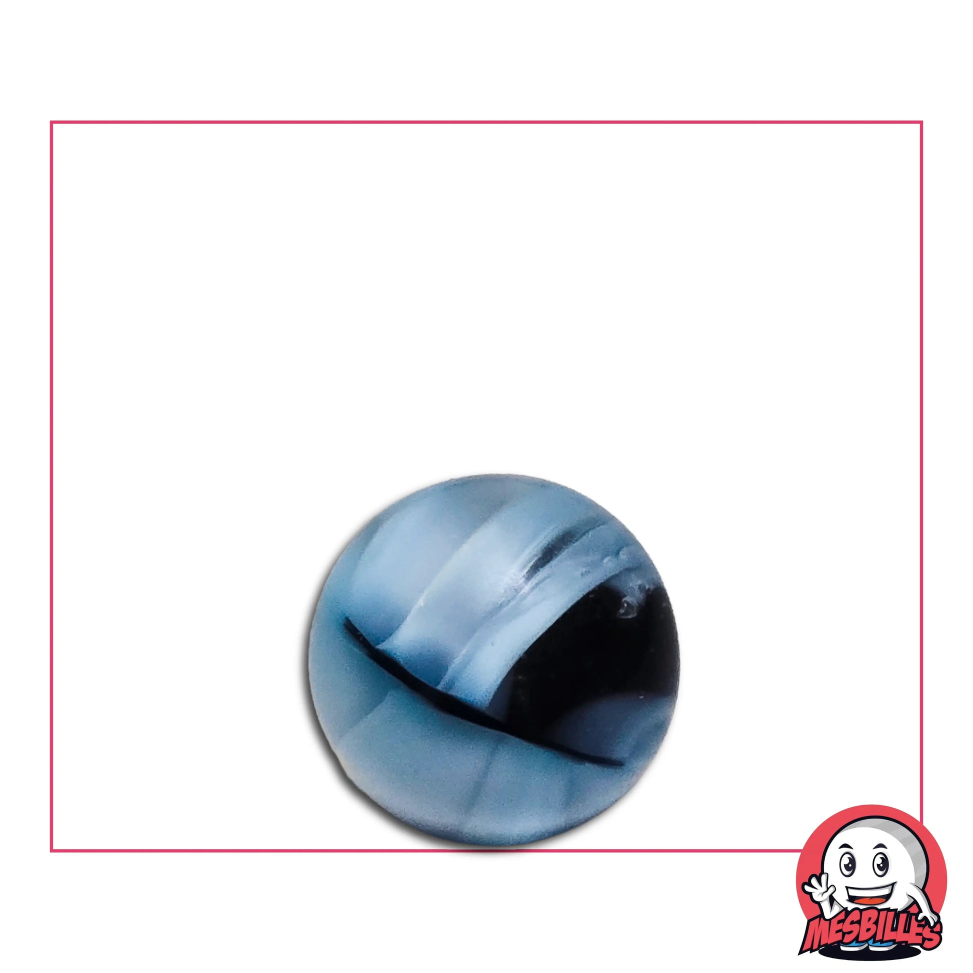 Bille Art Chafouin Bleu 16 mm brillante – bille espiègle bleue et noire, création originale MesBilles
