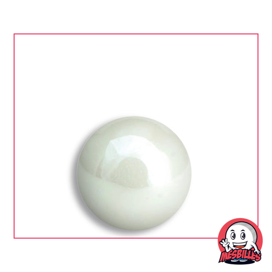Bille Blanc Glossy en verre opaque blanc nacré très brillant, vue de dessus, 22 mm de diamètre
