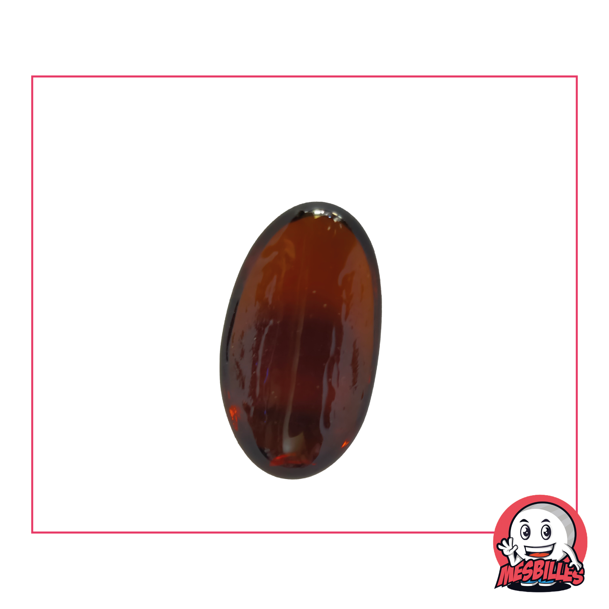 Canica Gousse color ámbar en vidrio translúcido, dimensiones 25x15 mm, ideal para dar un toque cálido a cualquier creación o decoración.