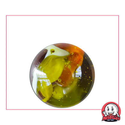 Bille Guêpe 25 mm jaune, orange et blanche avec bulles dorées, inspirée de l’élégance et de la vivacité du guépard