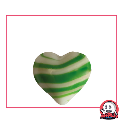 Canica con forma de corazón de vidrio opaco blanco rayado de verde, canica plana de 25 mm, MisCanicas