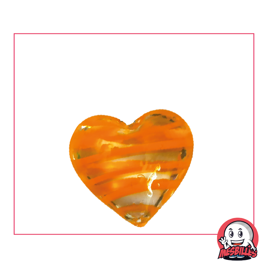 Canica con forma de corazón de cristal translúcido rayado de naranja, canica plana de 25 mm, MisCanicas