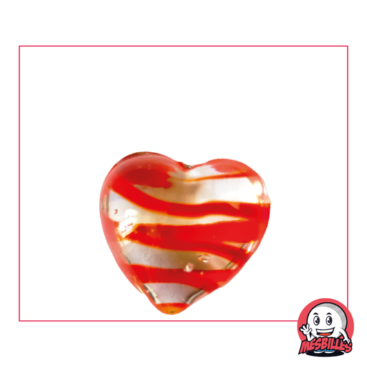 Canica con forma de corazón de cristal translúcido rayado de rojo, canica plana de 25 mm, MisCanicas