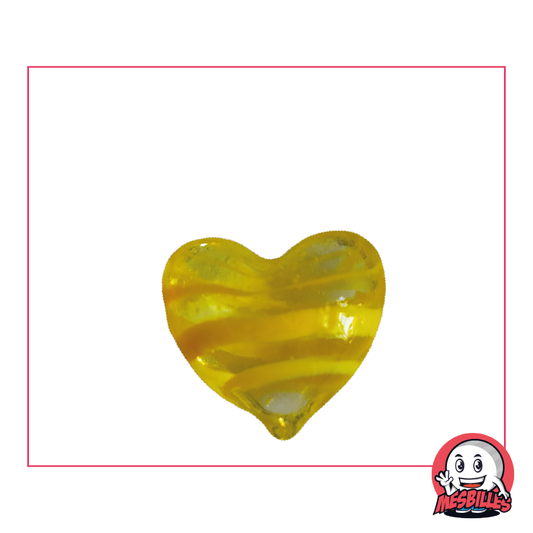 Canica con forma de corazón de cristal translúcido amarillo y rayado de amarillo opaco, canica plana de 25 mm, MisCanicas