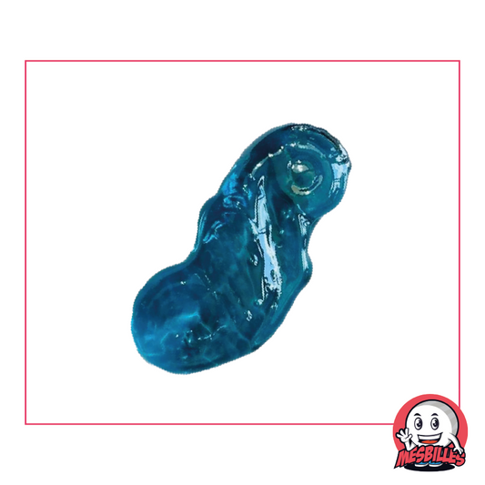 Canica Caballito de mar de cristal translúcido azul intenso con forma plana, tamaño 30 mm - MisCanicas