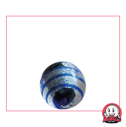 Canica Ojo de Dragón de MisCanicas, 16 mm, semitransparente negro plateado, con rayas azules