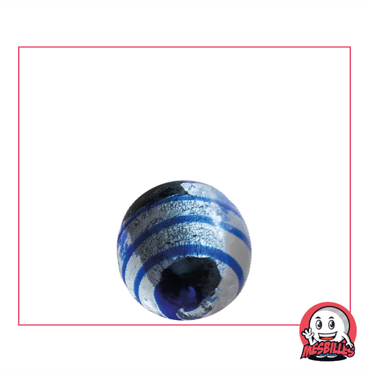 Canica Ojo de Dragón de MisCanicas, 16 mm, semitransparente negro plateado, con rayas azules