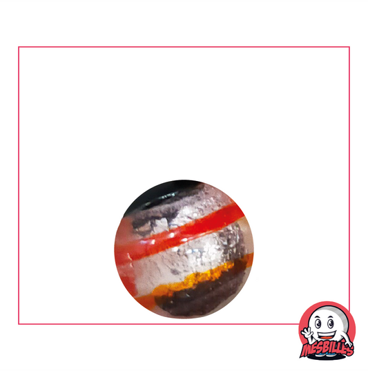 Canica Ojo de Dragón de MisCanicas, 16 mm, semitransparente negro plateado, rayado de rojo