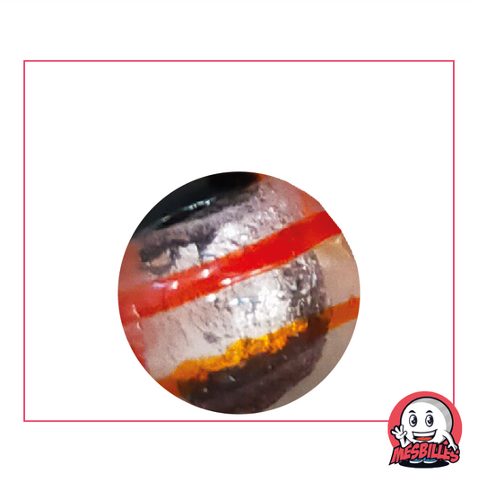 Canica Ojo de Dragón de MesCanicas, 25 mm, semitransparente negro plateado, con rayas rojas