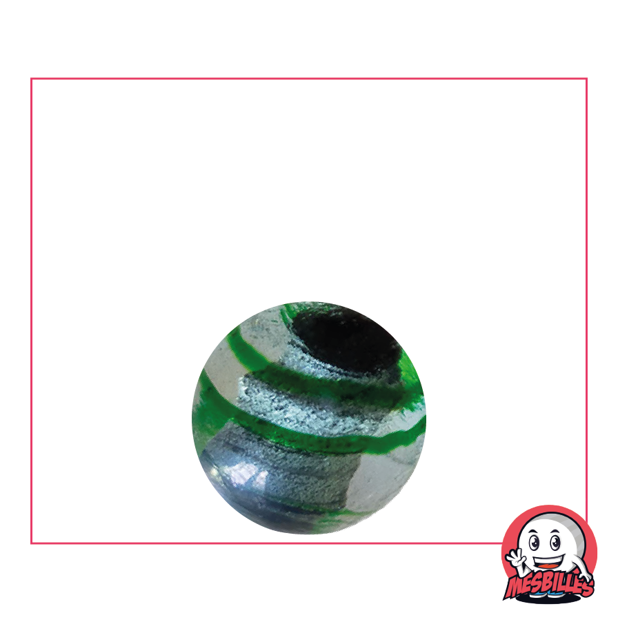 Canica Ojo de Dragón de MisCanicas, 16 mm, semitransparente negro plateado, rayado de verde