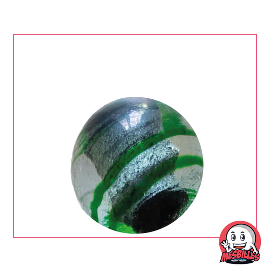 Canica grande Ojo de Dragón MisCanicas, 25 mm, semitransparente negro y plateado con rayas verdes