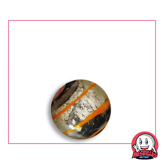 Bille Oeil de Dragon Rayé Orange 16 mm KimPlay Collector en verre clair à décor argenté rayé d'orange, vue de dessus, 16 mm de diamètre