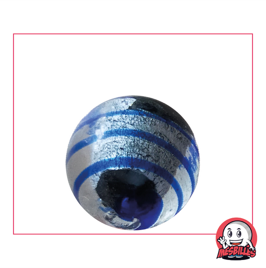 Canica Ojo de Dragón de MesCanicas, 25 mm, semitransparente negro plateado, con rayas azules