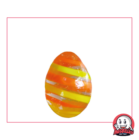 Canica Huevo MisCanicas, forma inusual, cristal translúcido rayado naranja y amarillo, 25 mm