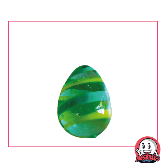 Canica Huevo MisCanicas, forma inesperada, cristal translúcido verde rayado amarillo y verde, 25 mm