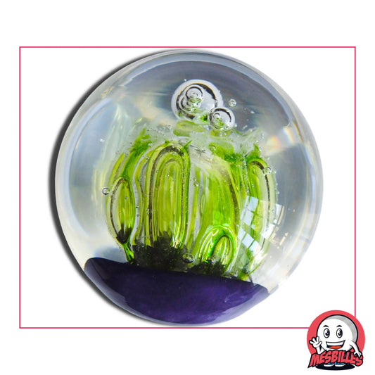 bille violet et vert à fond plat utilisable comme presse-papiers ou objet de décoration