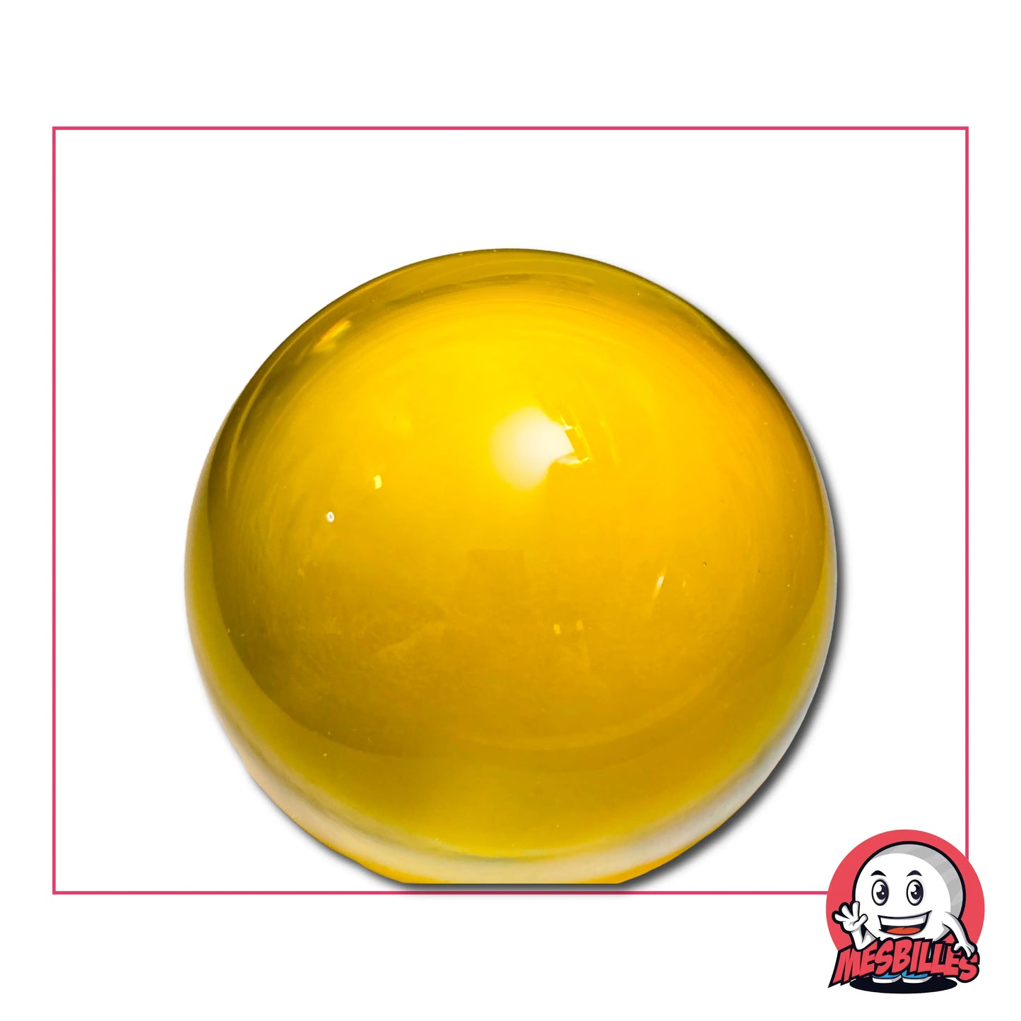 Bille Loupe Jaune 50 mm en verre de Bohème brillante à fond plat – bille translucide jaune utilisée comme presse-papiers design MesBilles