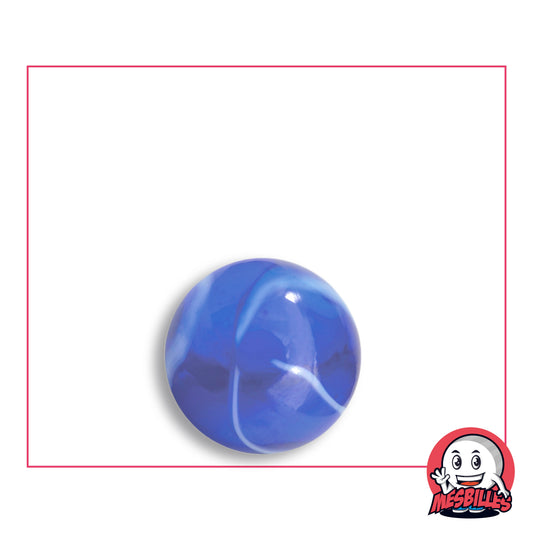 Bille Spot 16 mm en verre bleu cobalt translucide strié de bleu clair, vue de dessus, 16 mm de diamètre