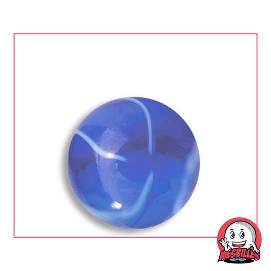 Bille Spot 25 mm en verre bleu cobalt translucide strié de bleu clair, vue de dessus, 25 mm de diamètre