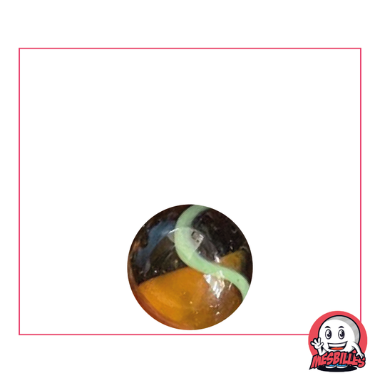 Canica Stegosaurus de 14 mm - Vidrio translúcido ámbar oscuro con rayas verdes y blancas - MisCanicas